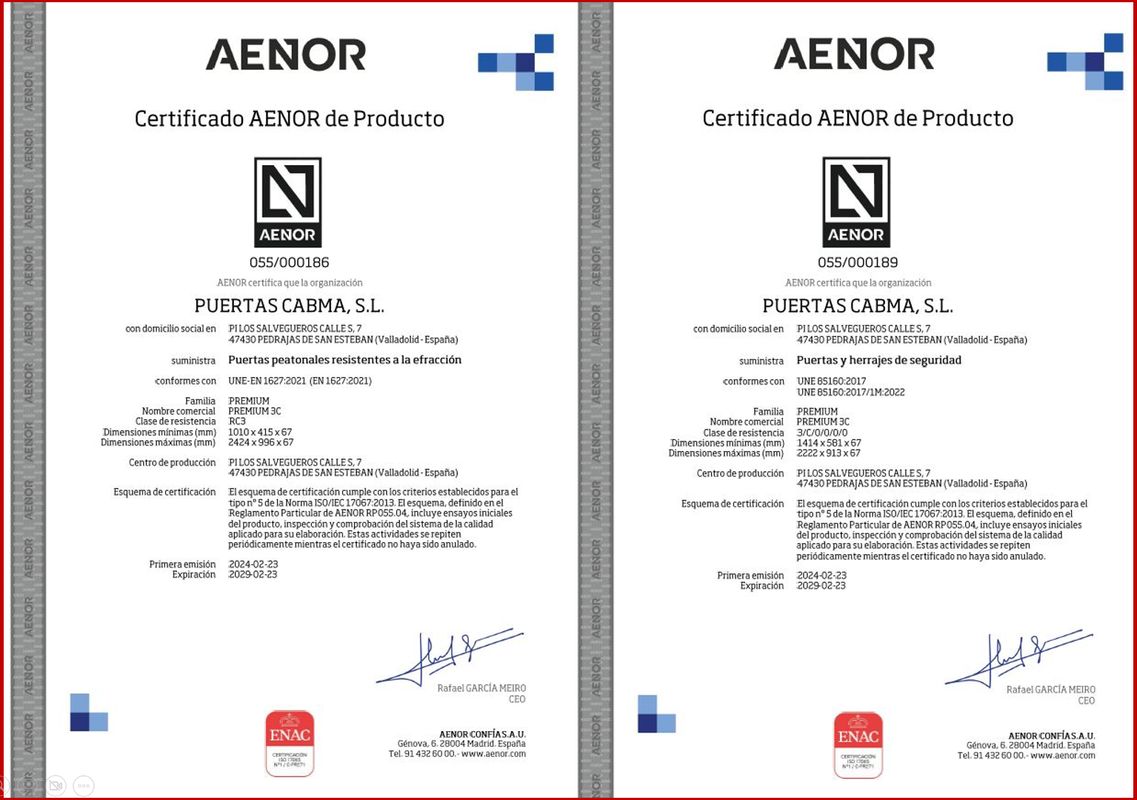 Certificado AENOR PREMIUM 3C grado 5
