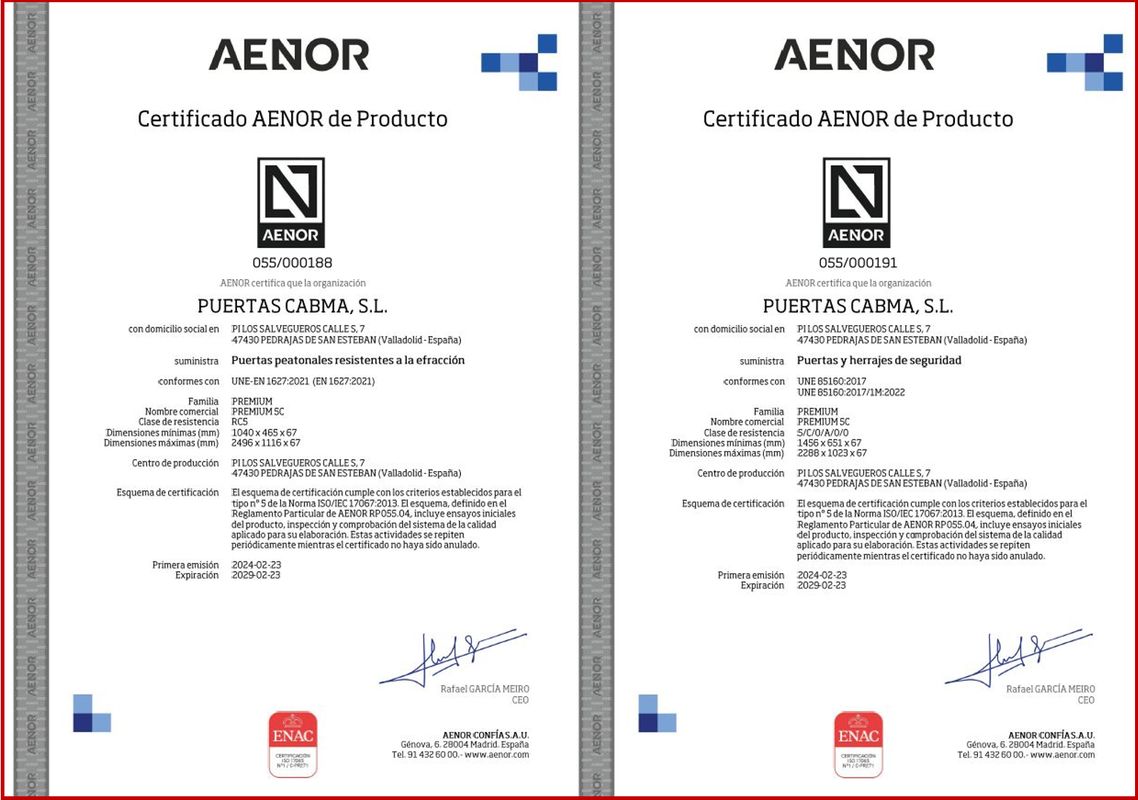 Certificado AENOR PREMIUM 5C